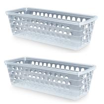 Kit 2 Cestos Multiuso Comprido Retangular Transparente 28x11x8 Cm 123Organizei