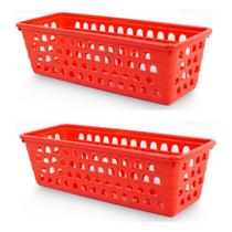 Kit 2 Cestos Multiuso Comprido Retangular Vermelho 28x11x8 Cm 123Organizei