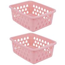 Kit 2 Cestos Multiuso Grande Rosa 25x7x19cm PP 1035 Uninjet