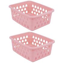Kit 2 Cestos Multiuso Médio Rosa 20X6,5X15Cm Pp 1032 Uninjet
