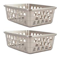 Kit 2 Cestos Multiuso Organizador Médio Cinza 20x15x6 Kit 2 Cestos Multiuso Organizador Médio Cinza 20x15x6