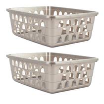 Kit 2 Cestos Multiuso Organizador Médio Cinza 20x15x6