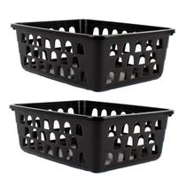 Kit 2 Cestos Multiuso Organizador Médio Preto 20x15,5x6,5Cm Kit 2 Cestos Multiuso Organizador Médio Preto 20x15,5x6,5Cm