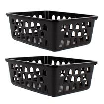 Kit 2 Cestos Multiuso Organizador Médio Preto 20x15,5x6,5Cm