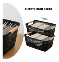 Kit 2 Cestos Organizador 36Cm Multiuso Fruteira Alça Mad Pre