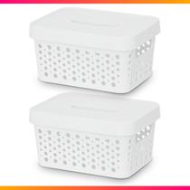 Kit 2 Cestos Organizador c/ Tampa Trama Rattan 2L Usual