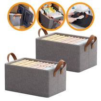 Kit 2 Cestos Organizador Dobrável 25L: Caixa Multiuso com Alça em Plástico para Guarda-Roupa, Gavetas e Armário