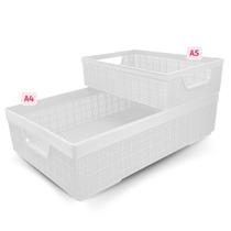 Kit 2 Cestos Organizador Juta A4 + A5 Multiuso Branco Jaguar Kit 2 Cestos Organizador Juta A4 + A5 Multiuso Branco Jaguar