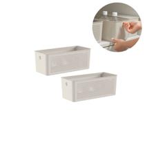 Kit 2 Cestos Organizador Multiuso Lavanderia Flow 6,6L Bege