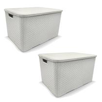 Kit 2 Cestos Organizador Rattan 40 Litros Branco Arqplast Kit 2 Cestos Organizador Rattan 40 Litros Branco Arqplast
