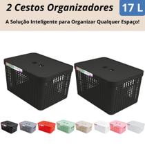 Kit 2 Cestos Organizadores c/Tampa Rattan 17 litros Multiuso Ideal para armário e gavetas LP HOUSE