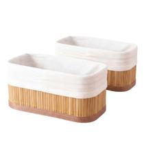 Kit 2 Cestos Organizadores De Bambu Com Tecido Medio