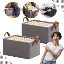 Kit 2 Cestos Organizadores Dobráveis 25L Alça Caixa Multiuso Guarda-Roupa Armários Lavanderia Armazenamento de Brinquedo