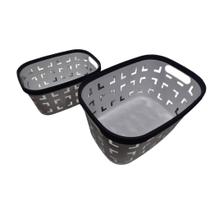 Kit 2 Cestos Organizadores Multiuso Plástico Branco Vazado P e M com Borda Cinza