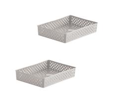 Kit 2 Cestos Organizadores Multiuso Rattan 34x25x7 Creme