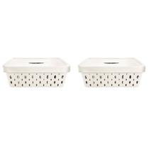 Kit 2 cestos organizadores off white com tampa 11 litros