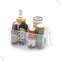 Kit 2 Cestos Organizadores Transparentes com Alça Acrílico Premium Ideal para Geladeira e Dispensa
