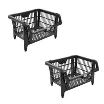 Kit 2 Cestos Plásticos Expositores Preto 44,5x20,5x35cm Kit 2 Cestos Plásticos Expositores Preto 44,5x20,5x35cm