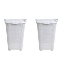 Kit 2 Cestos Rattan Grande C/ Tampa Basculada Branco-Arqplast Kit 2 Cestos Rattan Grande C/ Tampa Basculada Branco-Arqplast