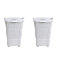 Kit 2 Cestos Rattan Grande Tampa Basculada Branco-Arqplast Kit 2 Cestos Rattan Grande Tampa Basculada Branco-Arqplast