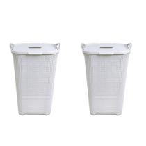 Kit 2 Cestos Rattan Grande Tampa Basculada Branco-Arqplast