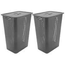 Kit 2 Cestos Roupas 47L Chumbo OU com Tampa Organizador Banh Kit 2 Cestos Roupas 47L Chumbo OU com Tampa Organizador Banh