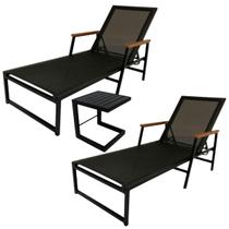 Kit 2 Chaise Espreguiçadeira de Piscina de Alumínio com Tela Sling, Cadeira com Encosto Regulável