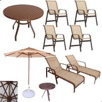 Kit 2 Chaises 1 Mesa 4 Cadeiras 1 Mesinha Ombrelone com base Marrom