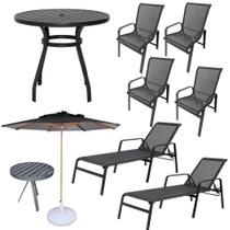 Kit 2 Chaises 1 Mesa 4 Cadeiras 1 Mesinha Ombrelone com base Preto