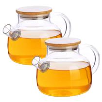 Kit 2 Chaleira De Vidro Tampa De Bambu 1l Bule