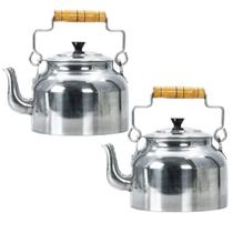 Kit 2 chaleira polida 3 litros cabo de madeira alumínio - café chaleira alumínio leve multiuso