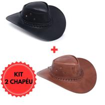 KIT 2 Chapéu Texano Masculino Em Couro Legítimo Country Cowboy