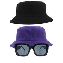 Kit 2 Chapéus Bucket Hat E Oculos De Sol Modelo Quadrado - MD-16 Kit 2 Chapéus Bucket Hat E Oculos De Sol Modelo Quadrado - MD-16