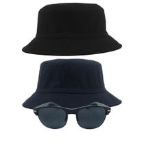 Kit 2 Chapéus Bucket Hat E Oculos De Sol Oval Armação De Metal MD-13 - Odell Vendas OnLine