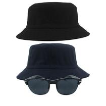 Kit 2 Chapéus Bucket Hat E Oculos De Sol Oval Armação De Metal MD-13