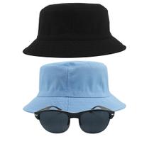 Kit 2 Chapéus Bucket Hat E Oculos De Sol Oval Armação De Metal MD-13