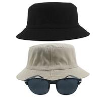 Kit 2 Chapéus Bucket Hat E Oculos De Sol Oval Armação De Metal MD-13