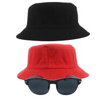 Kit 2 Chapéus Bucket Hat E Oculos De Sol Oval Armação De Metal MD-13 - Odell Vendas OnLine