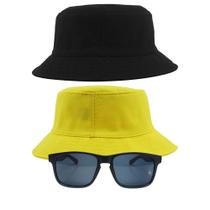 Kit 2 Chapéus Bucket Hat E Oculos De Sol Quadrado De Bambu MD-05