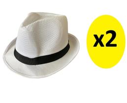 Kit 2 Chapéus Malandro De Tecido Branco Com Faixa Preto