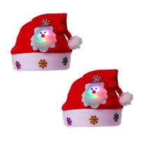 Kit 2 Chapéus Natal Papai Noel e Boneco de Neve Touca LED Luzes
