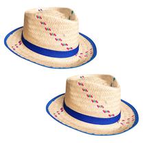 Kit 2 Chapéus Palha Malandrinho Infantil Festa Junina Azul Kit 2 Chapéus Palha Malandrinho Infantil Festa Junina Azul
