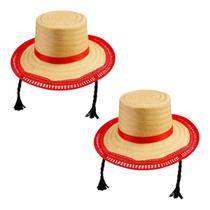 Kit 2 Chapéus Trança Palha Mocinha Festa Junina Vermelho