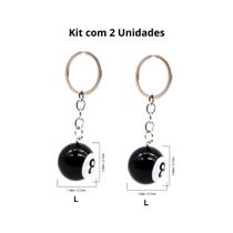 Kit 2 Chaveiros Bola 8 de Bilhar Preto Pingente para Bolsa e Chaves
