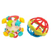 Kit 2 Chocalhos Mordedor Sensorial Massageador Para Bebê Macio Infantil Com Texturas Alívio Da Gengiva Educativo Atóxico