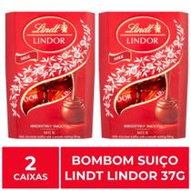 kit 2 Chocolate Ao Leite Lindt Lindor Bombons Cremoso 37g