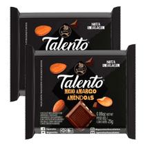 Kit 2 Chocolate Garoto Talento Meio Amargo Amêndoas com 25g