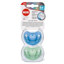 Kit 2 Chupeta Nuk Sensitive Soft 100% Silicone Macio Tamanho 2 6+ Meses Menino Azul e Verde