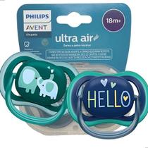 Kit 2 Chupetas Avent Ultra Air Decoradas Azul para Meninos 18m
