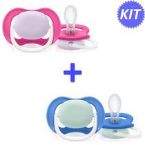 Kit 2 Chupetas Avent Ultra Air Happy 6-18M T2 Rosa + Azul